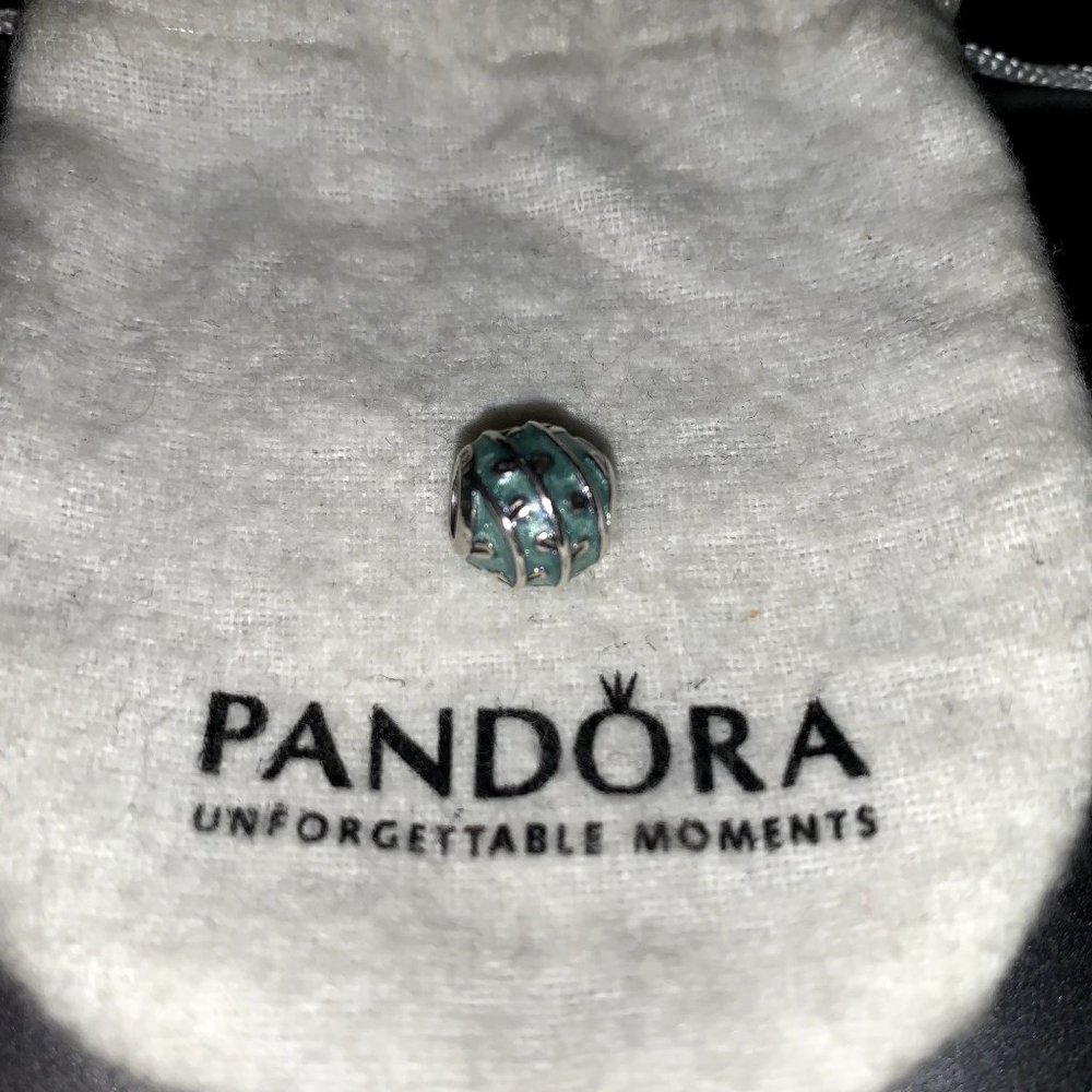 Authentic Pandora Silver Aqua Blue Teal Mint Enamel Vine Leaves Charm 925 ALE #4